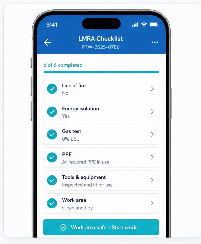 LMRA checklist on a phone